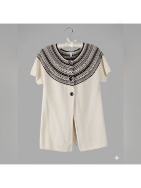 EUC Macy's Charter Club Short-Sleeved Cardigan, Black Silver And Cream, Size M